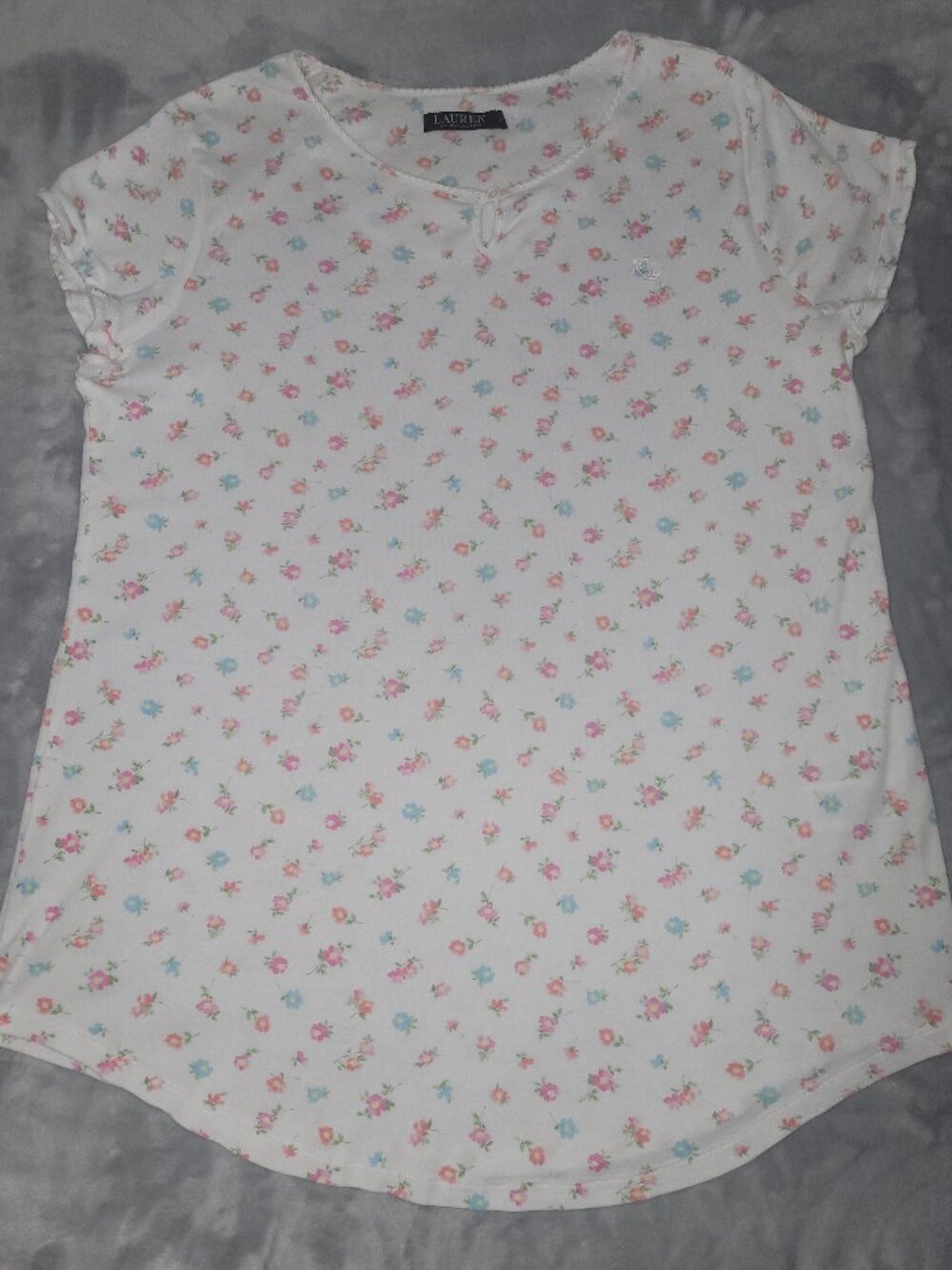 LAUREN RALPH LAUREN Nightgown Sz XL Blue Pink Floral Ruffled Cap Sleeve Cottage